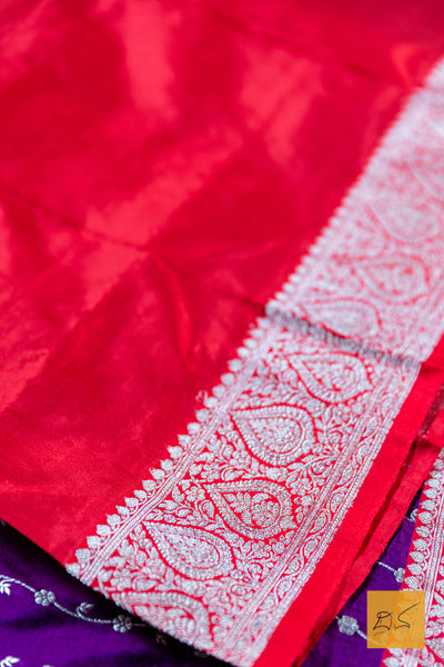 Purple & Red Banarasi Katan Silk Handwoven Saree