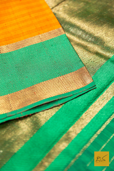 Harshika- Orange Banarasi Tussar Silk Handwoven Saree