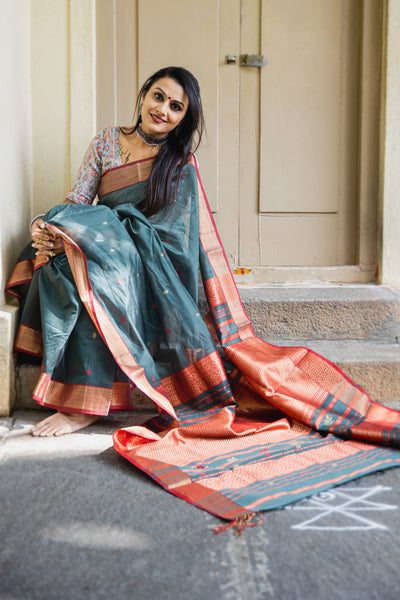 Medini Maheshwari Silk Cotton Handwoven Saree