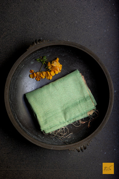 Valli - Light Green Silk Linen Tissue Handwoven Saree