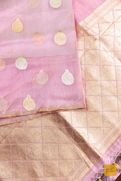 Arabhi - Pink Banarasi Tissue Organza Handwoven Saree