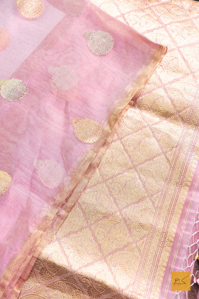 Arabhi - Pink Banarasi Tissue Organza Handwoven Saree