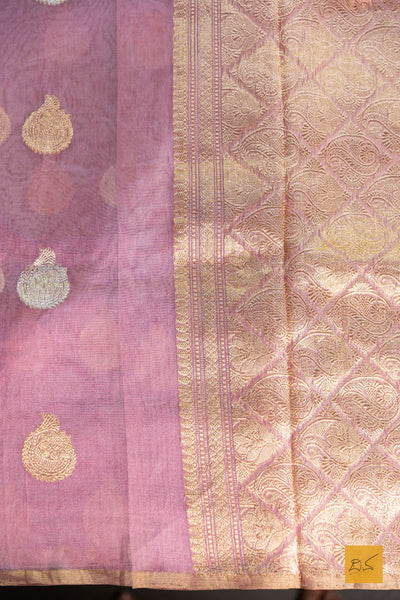 Arabhi - Pink Banarasi Tissue Organza Handwoven Saree