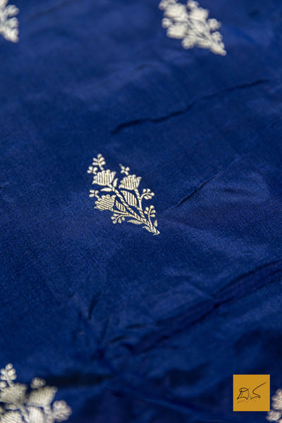 Blue & Grey Banarasi Katan Silk Handwoven Saree
