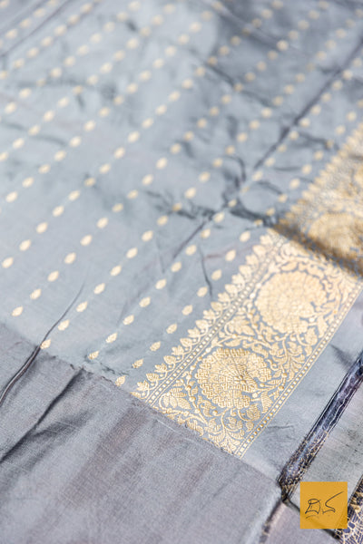 Blue & Grey Banarasi Katan Silk Handwoven Saree