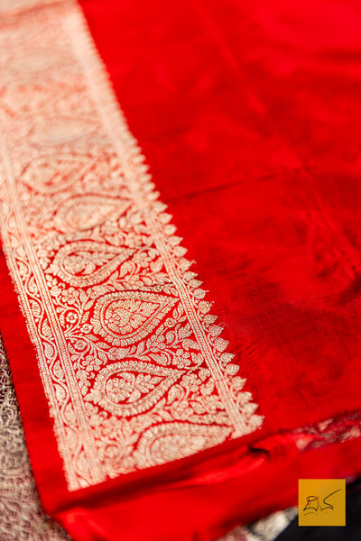 Black & Red Banarasi Katan Silk Handwoven Saree