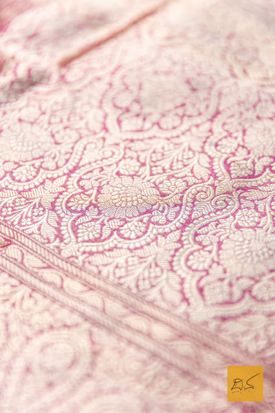Aravinda- Off White-Pink Banarasi Tissue Katan Silk Handwoven Saree