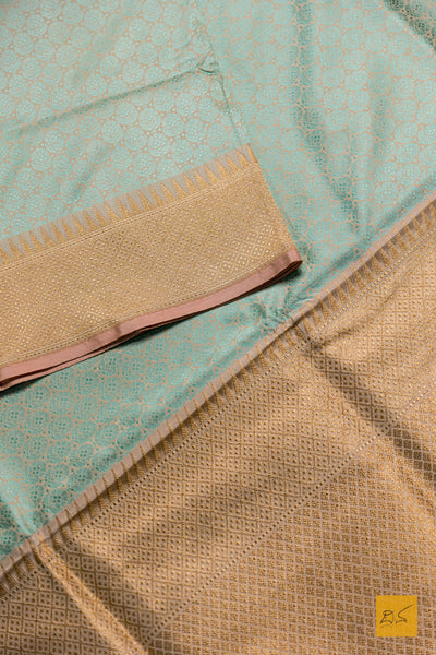 Madulika- Peach & Green Banarasi Katan Silk Handwoven Saree