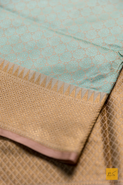 Madulika- Peach & Green Banarasi Katan Silk Handwoven Saree