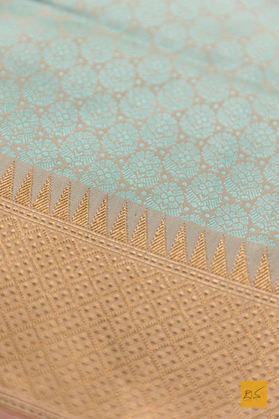 Madulika- Peach & Green Banarasi Katan Silk Handwoven Saree