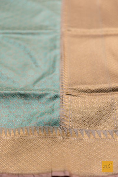 Madulika- Peach & Green Banarasi Katan Silk Handwoven Saree