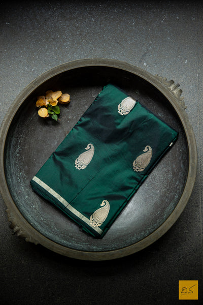 Green Banarasi Satin Silk Handwoven Saree