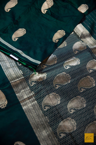 Green Banarasi Satin Silk Handwoven Saree