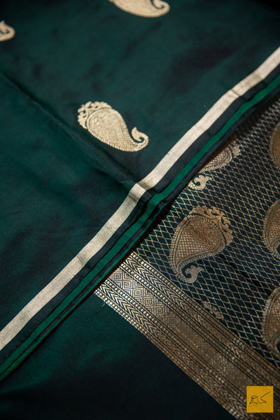 Green Banarasi Satin Silk Handwoven Saree