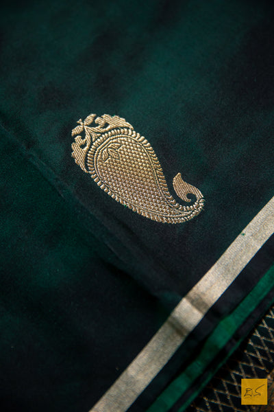 Green Banarasi Satin Silk Handwoven Saree