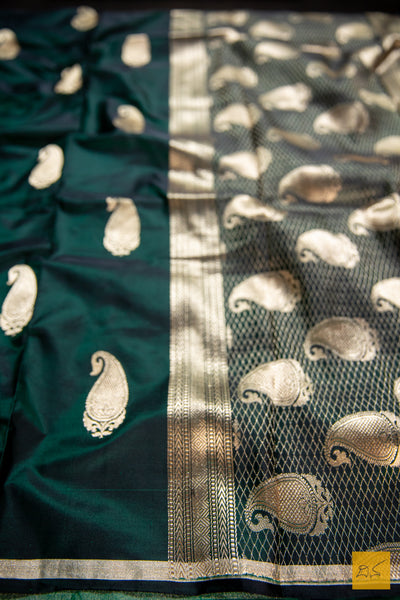 Green Banarasi Satin Silk Handwoven Saree
