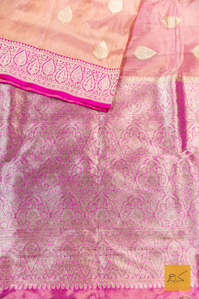 Aprameya- Pink Banarasi Tissue Katan Silk Handwoven Saree