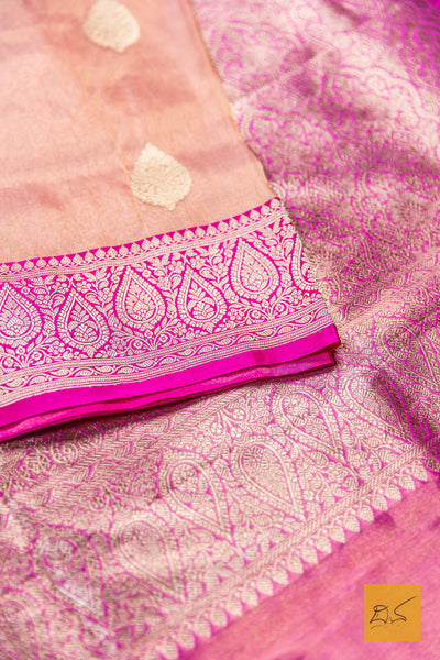Aprameya- Pink Banarasi Tissue Katan Silk Handwoven Saree