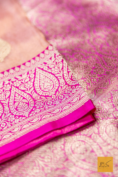 Aprameya- Pink Banarasi Tissue Katan Silk Handwoven Saree