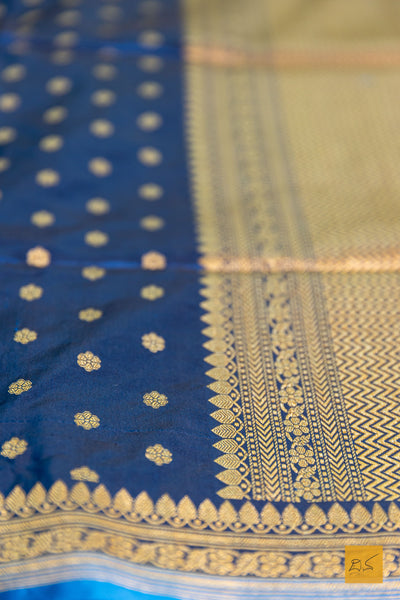 Nilapushpa- Blue Banarasi Katan Silk Handwoven Saree