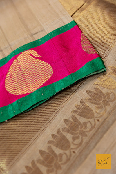 Roopavathi- Beige Banarasi Tussar Silk Cotton Handwoven Saree