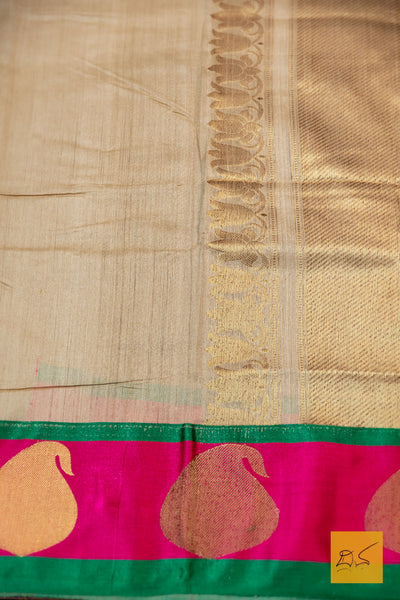 Roopavathi- Beige Banarasi Tussar Silk Cotton Handwoven Saree
