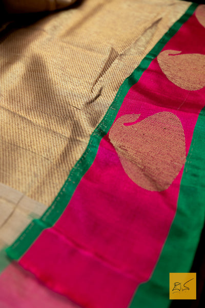 Roopavathi- Beige Banarasi Tussar Silk Cotton Handwoven Saree