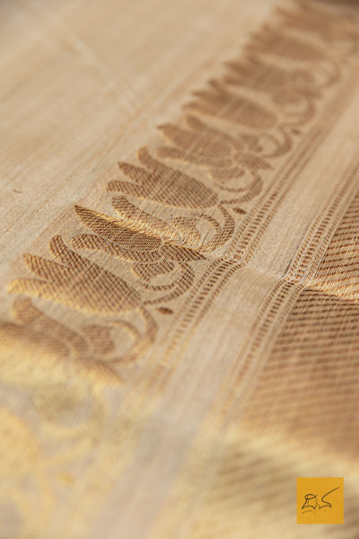 Roopavathi- Beige Banarasi Tussar Silk Cotton Handwoven Saree