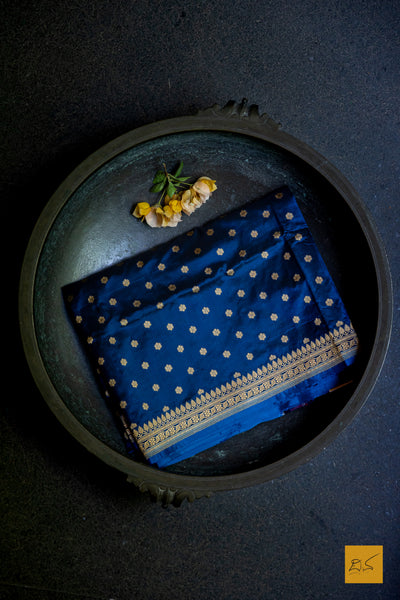 Nilapushpa- Blue Banarasi Katan Silk Handwoven Saree
