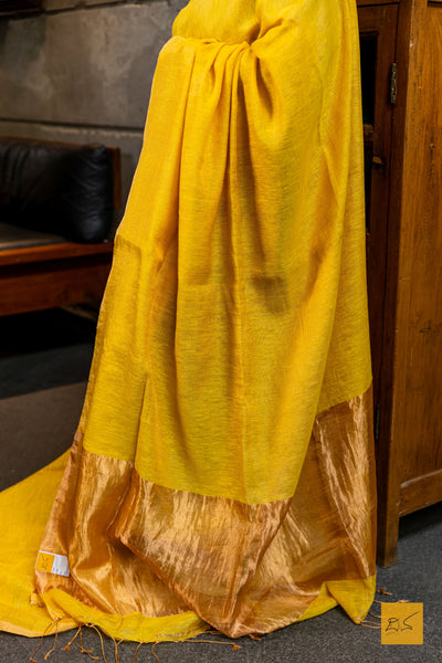 Gowri- Yellow Silk Linen Tissue Handwoven Saree