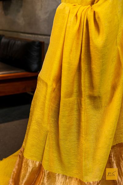 Gowri- Yellow Silk Linen Tissue Handwoven Saree