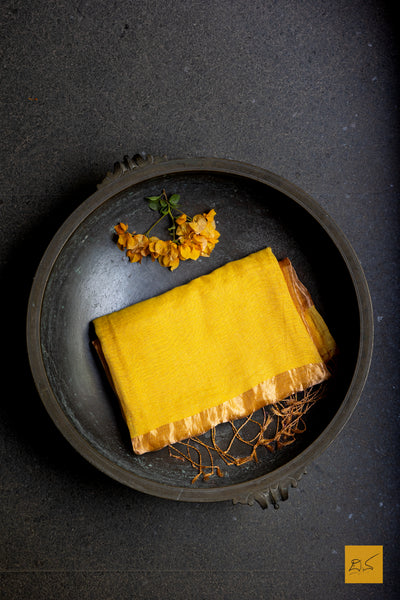 Gowri- Yellow Silk Linen Tissue Handwoven Saree