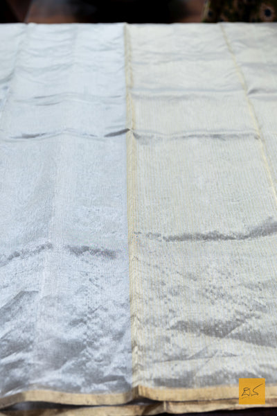 Sunaina - Silver Chanderi Tissue Handwoven Saree
