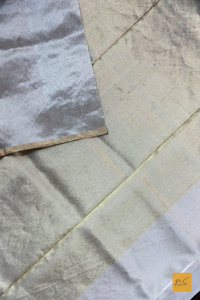 Sunaina - Silver Chanderi Tissue Handwoven Saree
