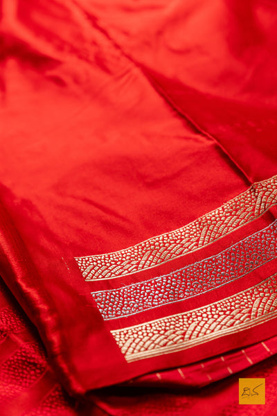 Punyakeerthi- Red Banarasi Satin Silk Handwoven Saree