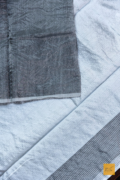 Sahana- Silver & Black Chanderi Tissue Handwoven Saree