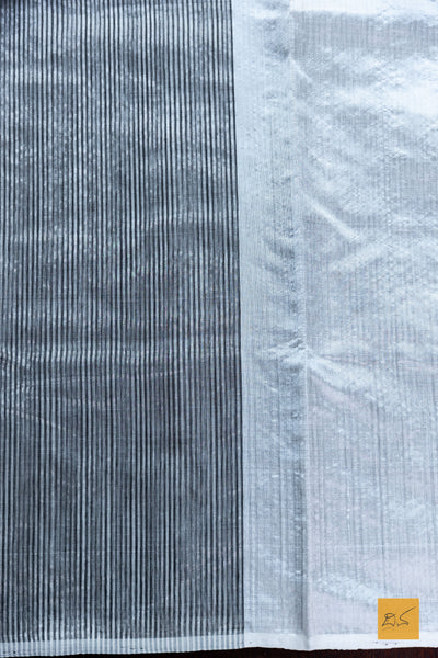 Sahana- Silver & Black Chanderi Tissue Handwoven Saree