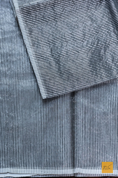 Sahana- Silver & Black Chanderi Tissue Handwoven Saree