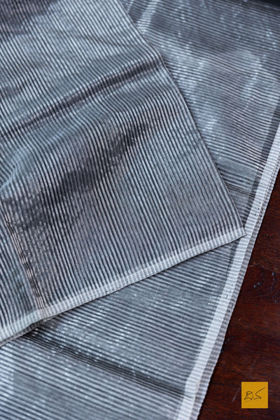 Sahana- Silver & Black Chanderi Tissue Handwoven Saree