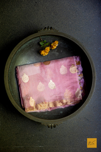 Arabhi - Pink Banarasi Tissue Organza Handwoven Saree