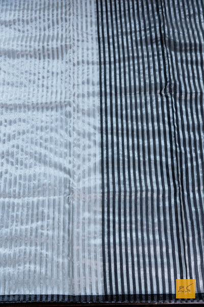 Sadhana- Silver & Grey Chanderi Tissue Handwoven Saree