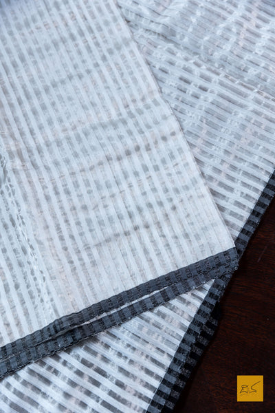Sadhana- Silver & Grey Chanderi Tissue Handwoven Saree