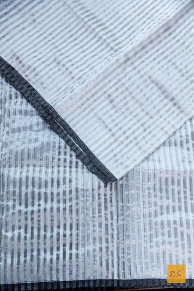Sadhana- Silver & Grey Chanderi Tissue Handwoven Saree