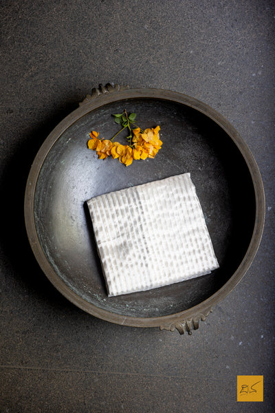 Sadhana- Silver & Grey Chanderi Tissue Handwoven Saree
