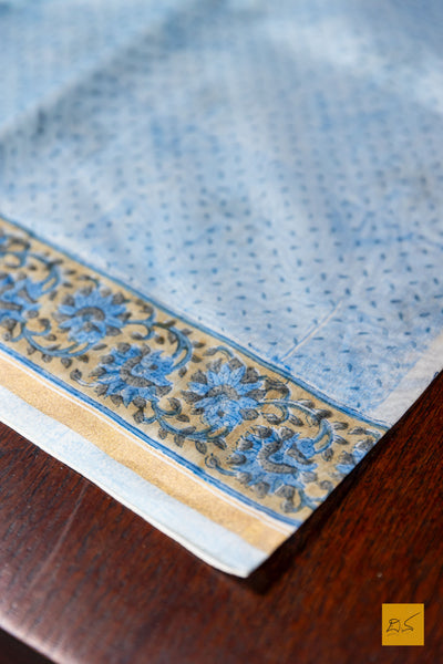 Sahiti- Sky Blue Chanderi Block Printed Silk Cotton Saree