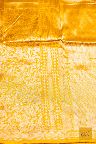 Tvishimathi- Yellow Banarasi Tissue Katan Silk Handwoven Saree