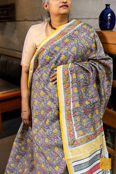 Samartya- Chanderi Block Printed Silk Cotton Saree