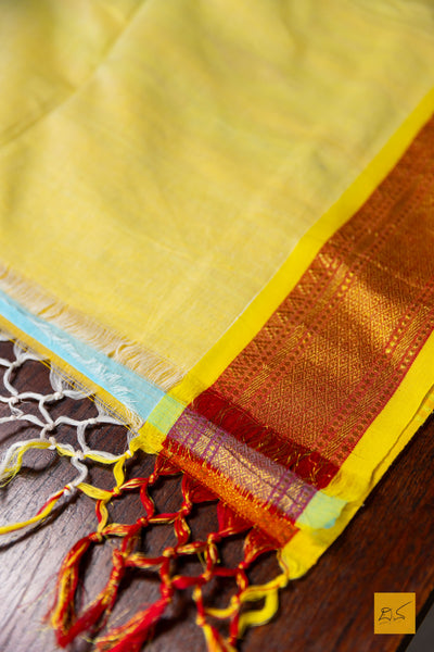 Hamsini- Yellow Paithani Cotton Handwoven Saree