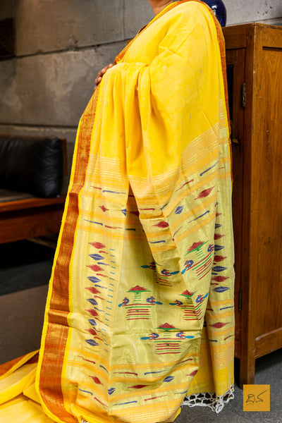 Hamsini- Yellow Paithani Cotton Handwoven Saree