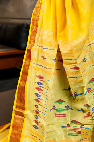 Hamsini- Yellow Paithani Cotton Handwoven Saree